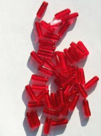 50 5x15mm Transparent Red Glass Rectangle Beads
